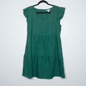 GoodThreads Green Linen Blend Tiered Mini Dress‎ Size Small